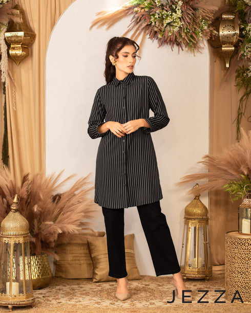 Polyester Knee-Length Button-Down Top 62231